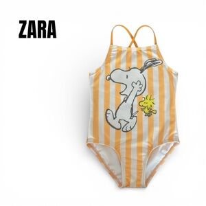 015 Zara Kids Snoopy Orange and White Striped Swim One Piece Size 2-3T
